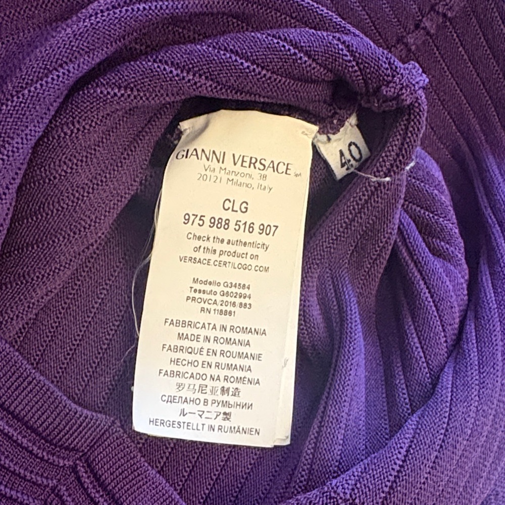 Versace Collection Purple Ribbed Short Sleeve Top | Size 40 - Picture 10 of 14